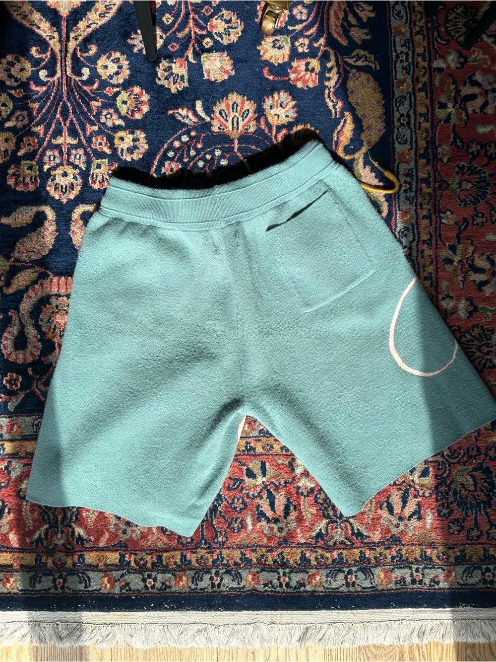 Rhude Light Blue Script Knit Shorts with Yellow Drawstring - Picture 2 of 4